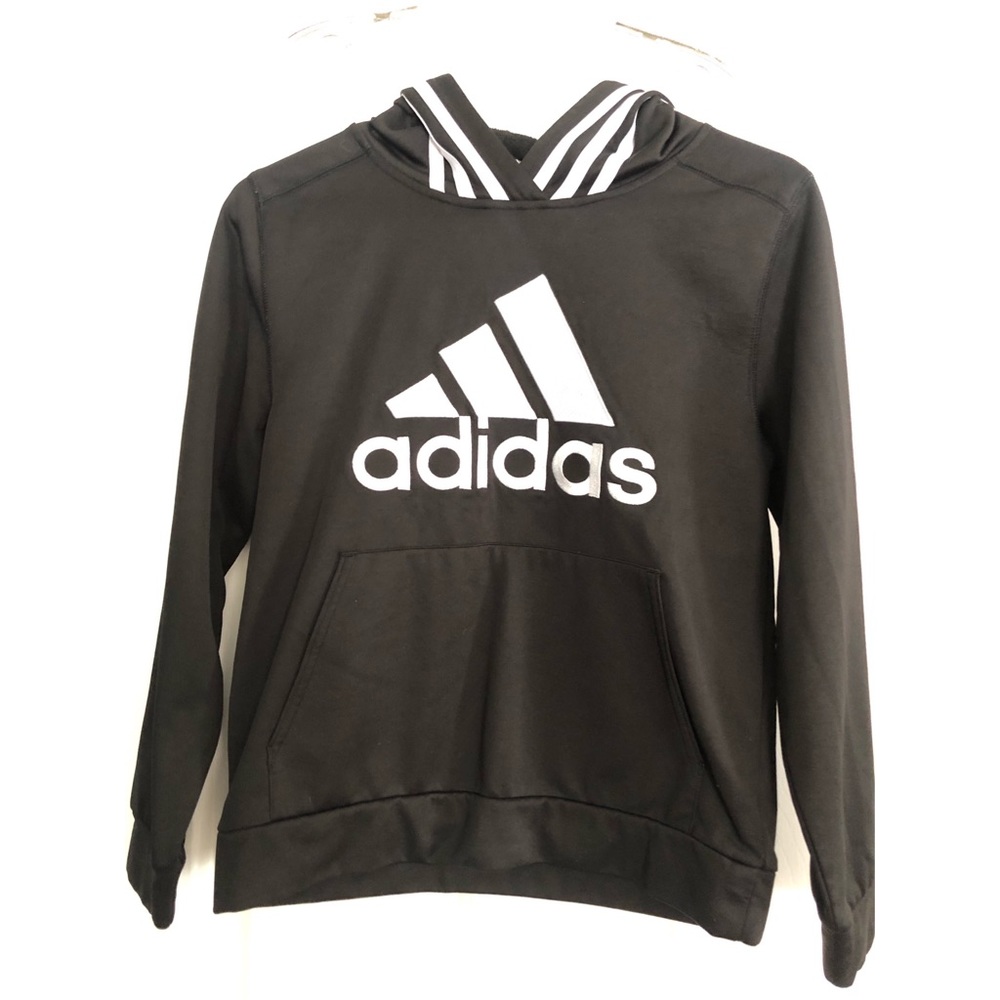 Boys 10/12 Black Adidas Stripe Hoodie